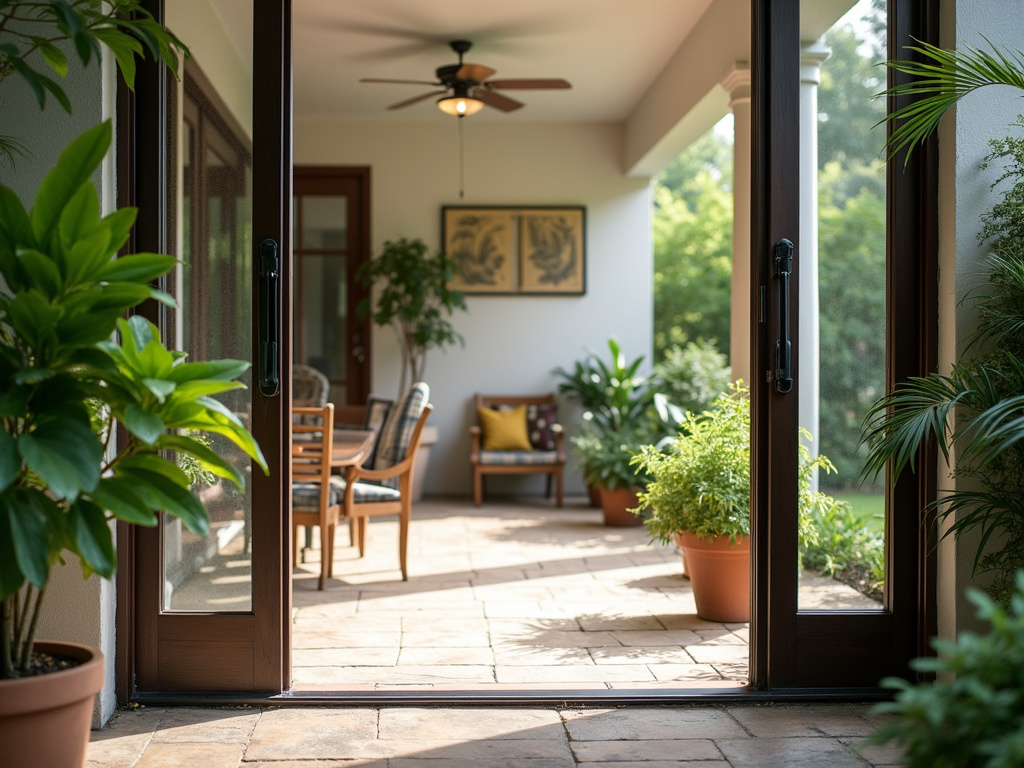 Backyard patio entrance — impact french doors boynton beach fl