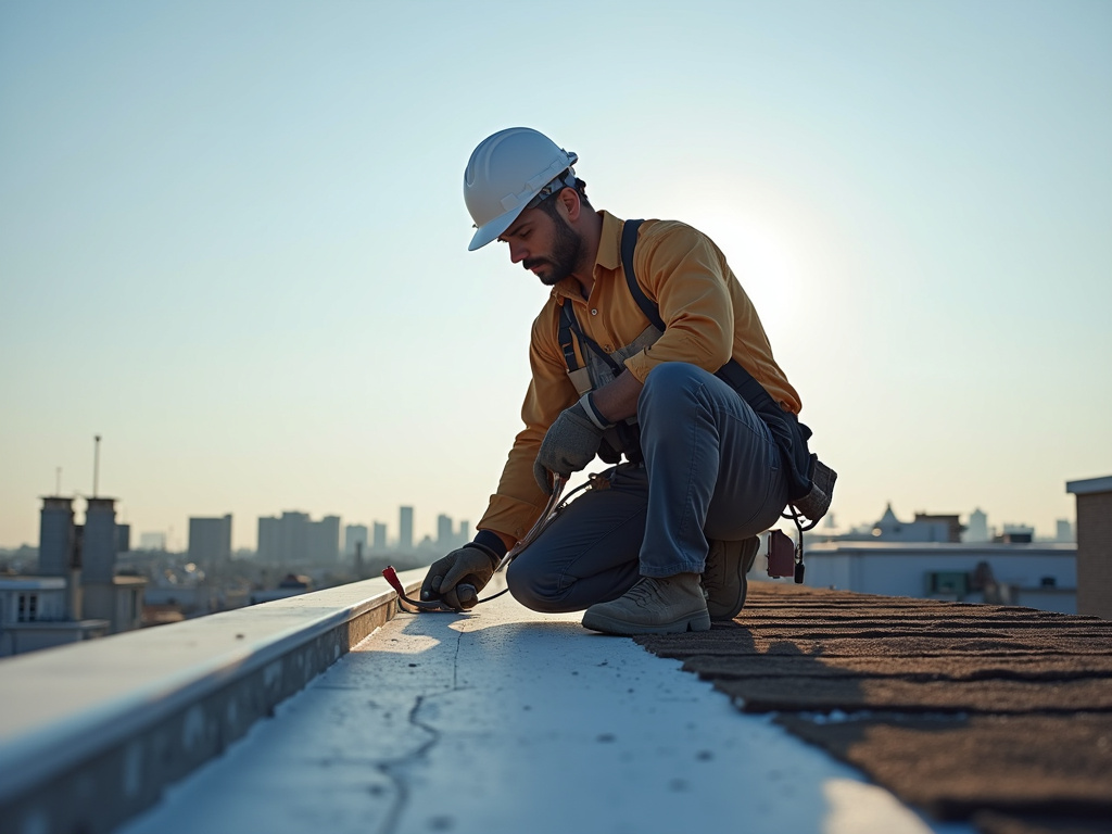 Contractor on rooftop — roof repair dacula ga