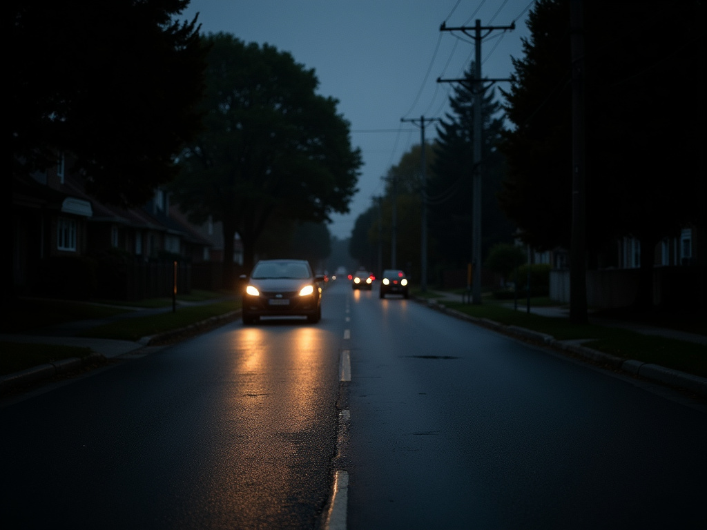 Dark residential street — solar street lights