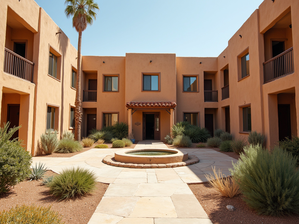Desert dorm courtyard — student living in Tucson