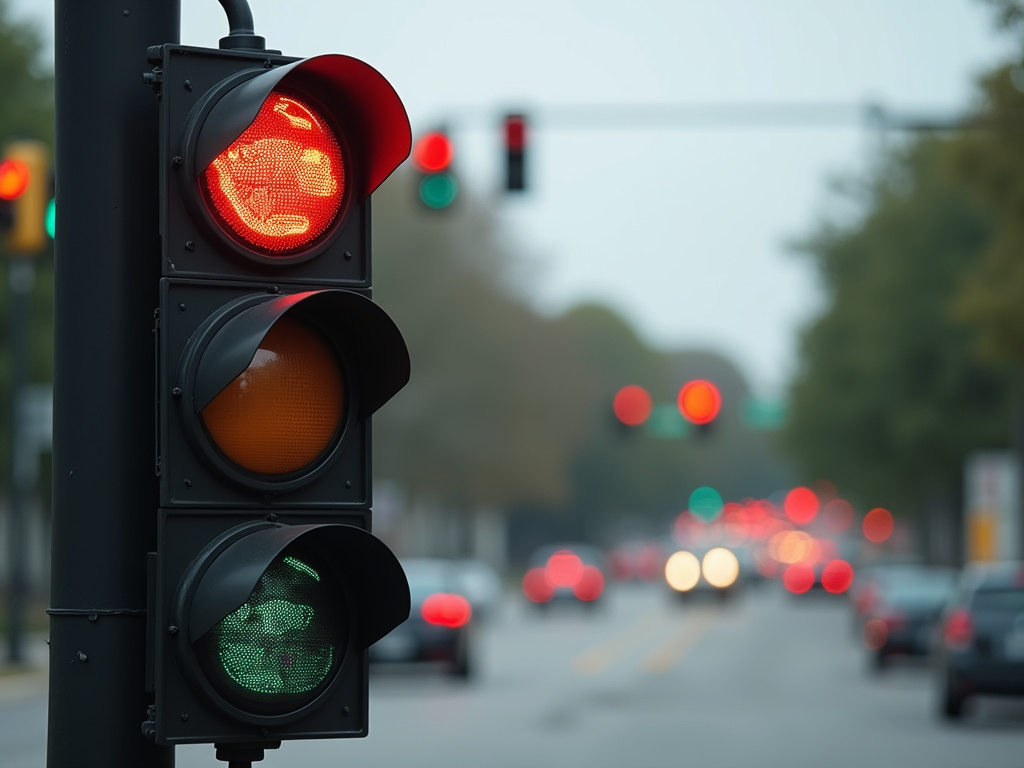 Intersection with stoplight — solar traffic light