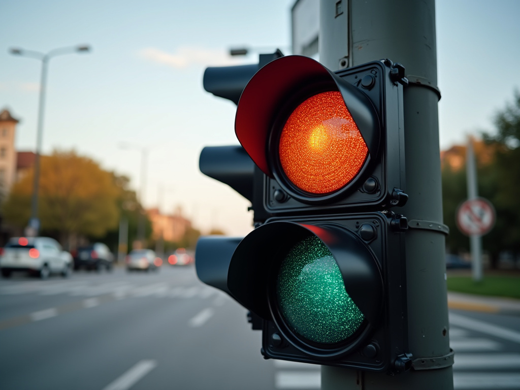 Intersection with stoplight — solar traffic light