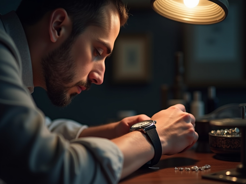 Jeweler examining watch — cartier watches