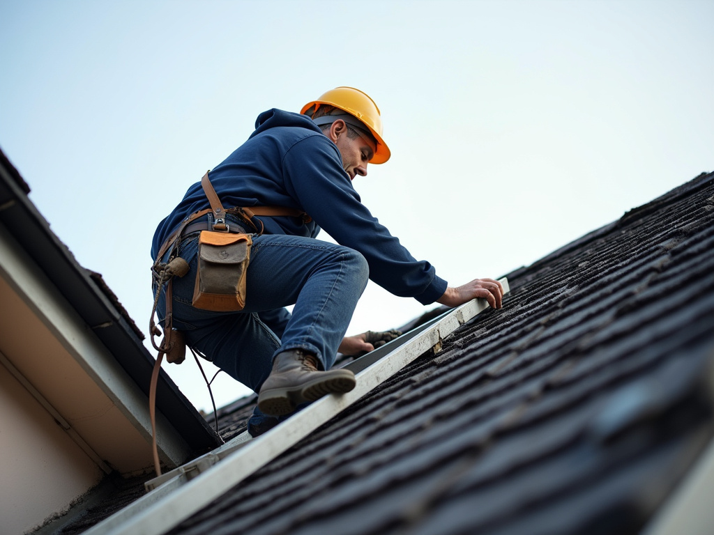 Roofer on ladder — roof repair dacula ga
