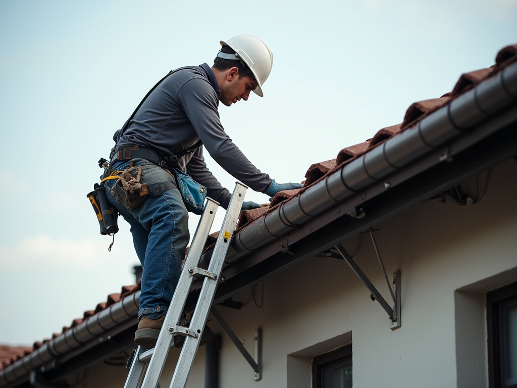 Roofer on ladder — roofing dacula ga