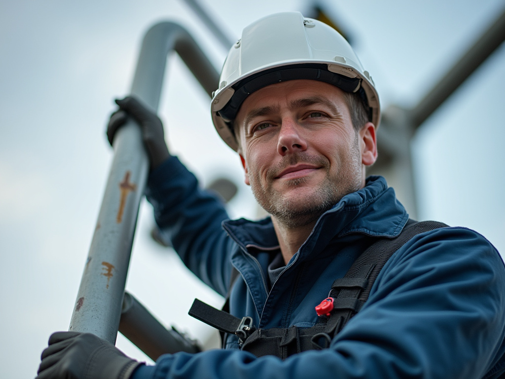 Technician on ladder — solar street lights