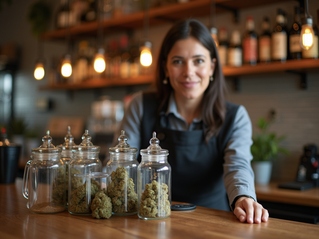Budtender counter — cannabis dispensary Bradley Maine