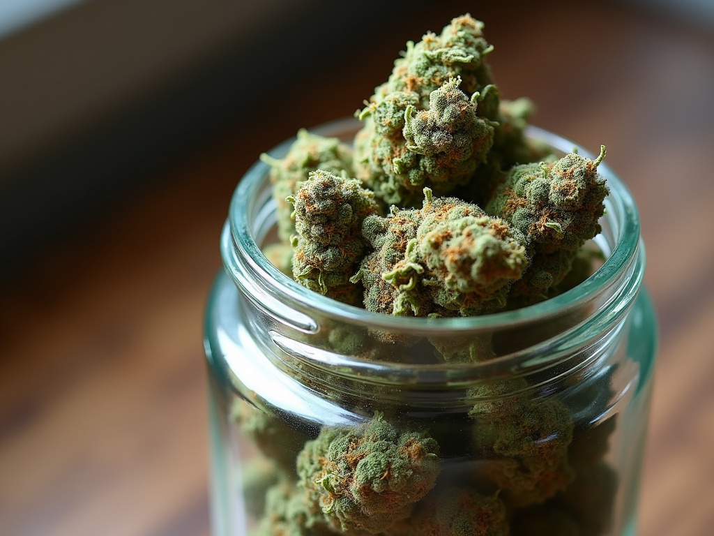 Cannabis buds jar — indica strains