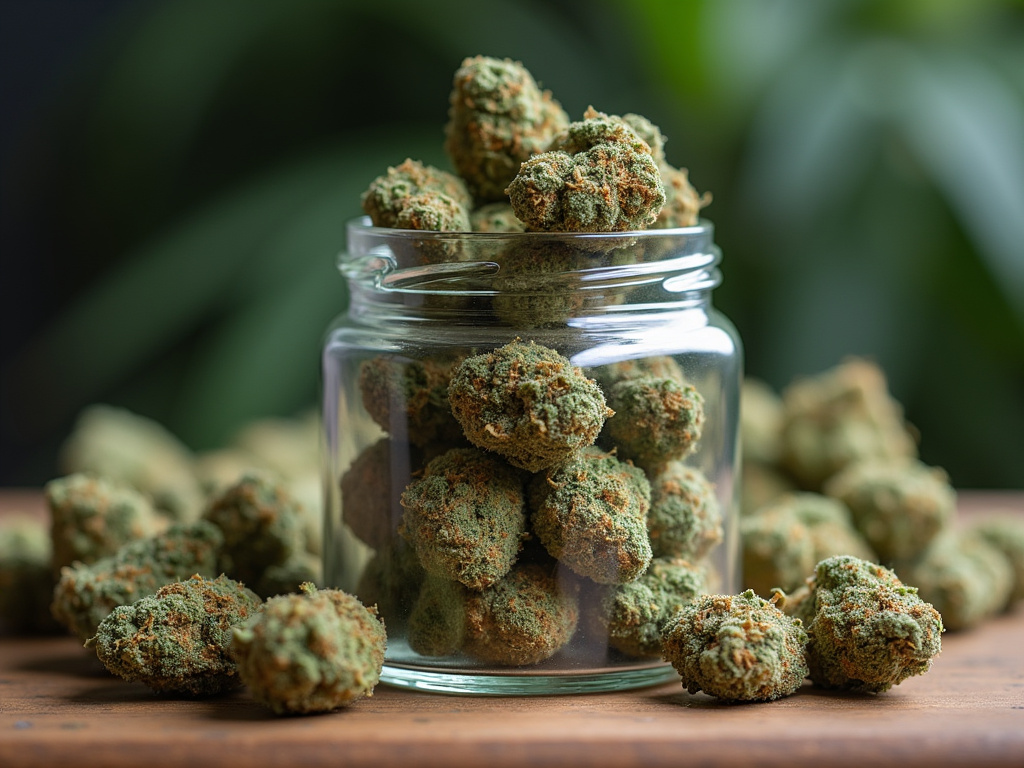 Cannabis buds jar — indica strains