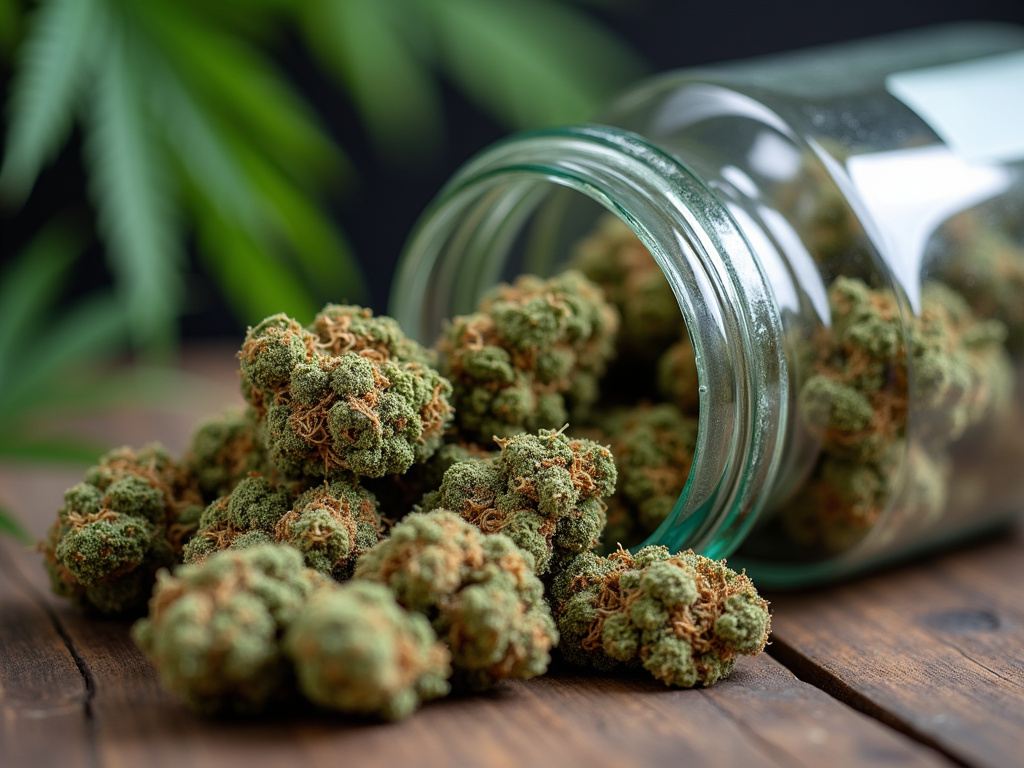 Cannabis buds jar — indica strains