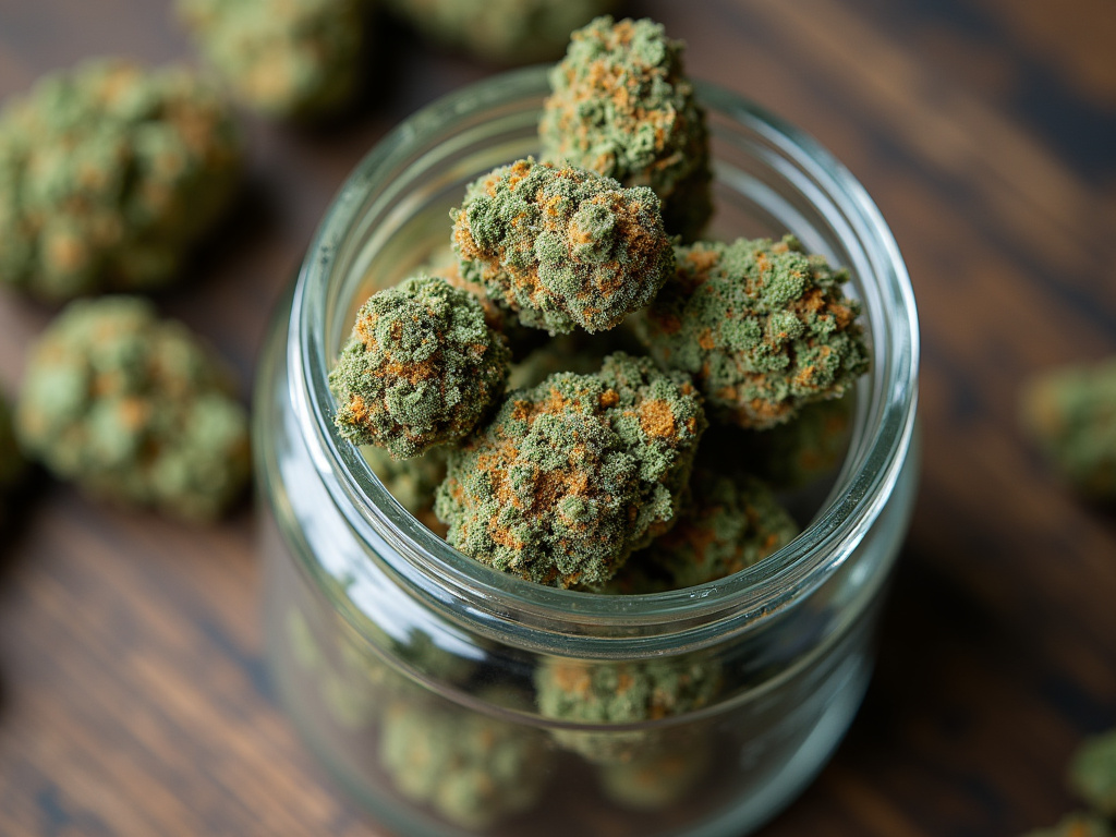 Cannabis buds jar — indica strains