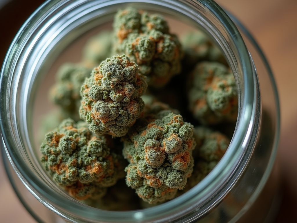 Cannabis buds jar — indica strains