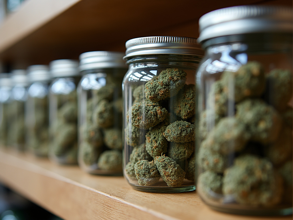 Cannabis jar display — cannabis dispensary Bradley Maine