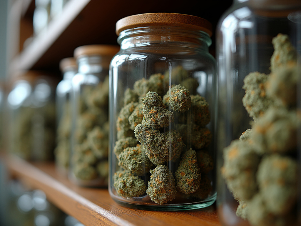 Cannabis jar display — cannabis dispensary Bradley Maine