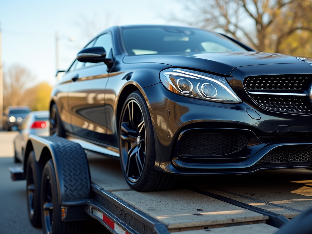Car on trailer — car shipping Massachusetts