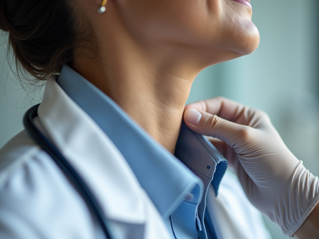 Doctor examining neck — thyroid specialist austin