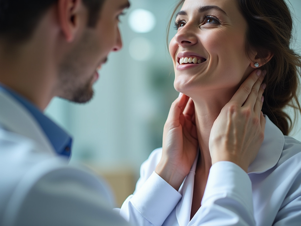 Doctor examining neck — thyroid specialist austin