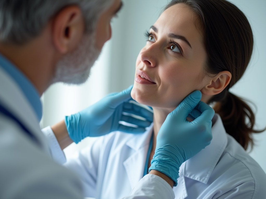 Doctor examining neck — thyroid specialist austin