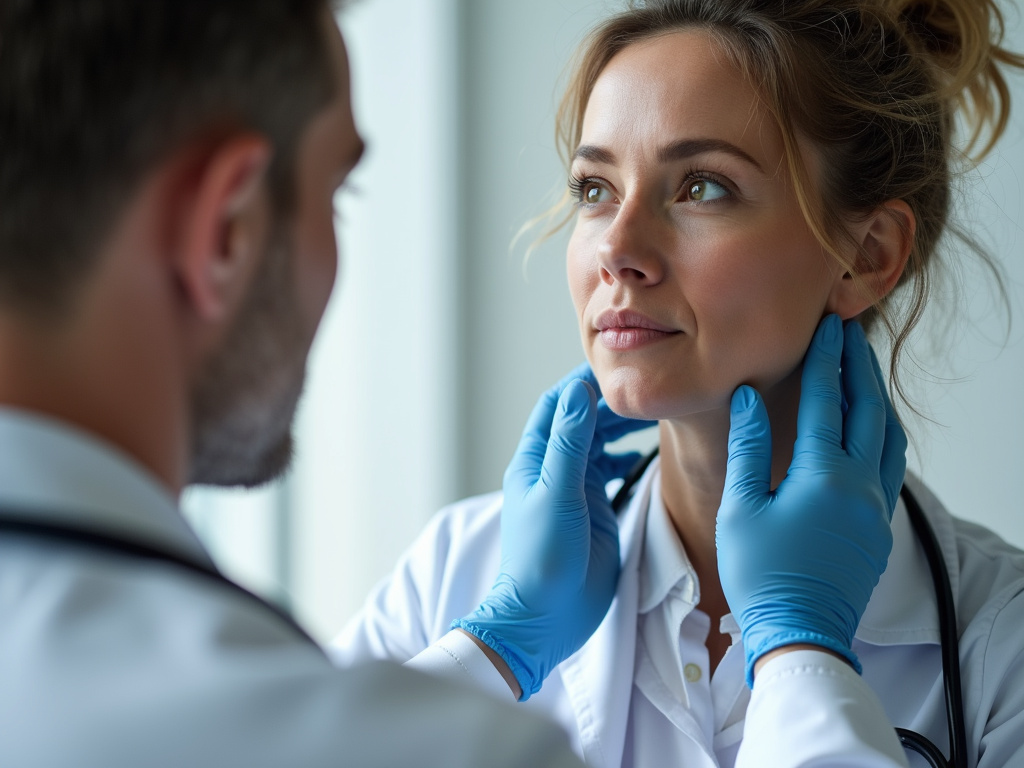 Doctor examining neck — thyroid specialist austin