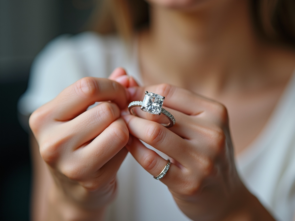Engagement ring closeup — lab grown diamonds