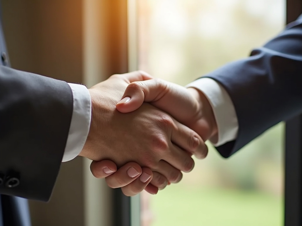 Homeowner handshake — Good Shepherd Roofing