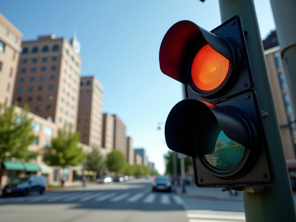 Intersection with stoplight — solar traffic light