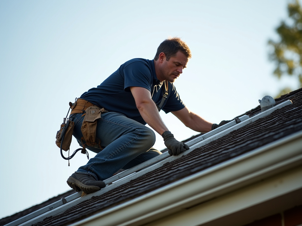 Roofer on ladder — roof repair dacula ga