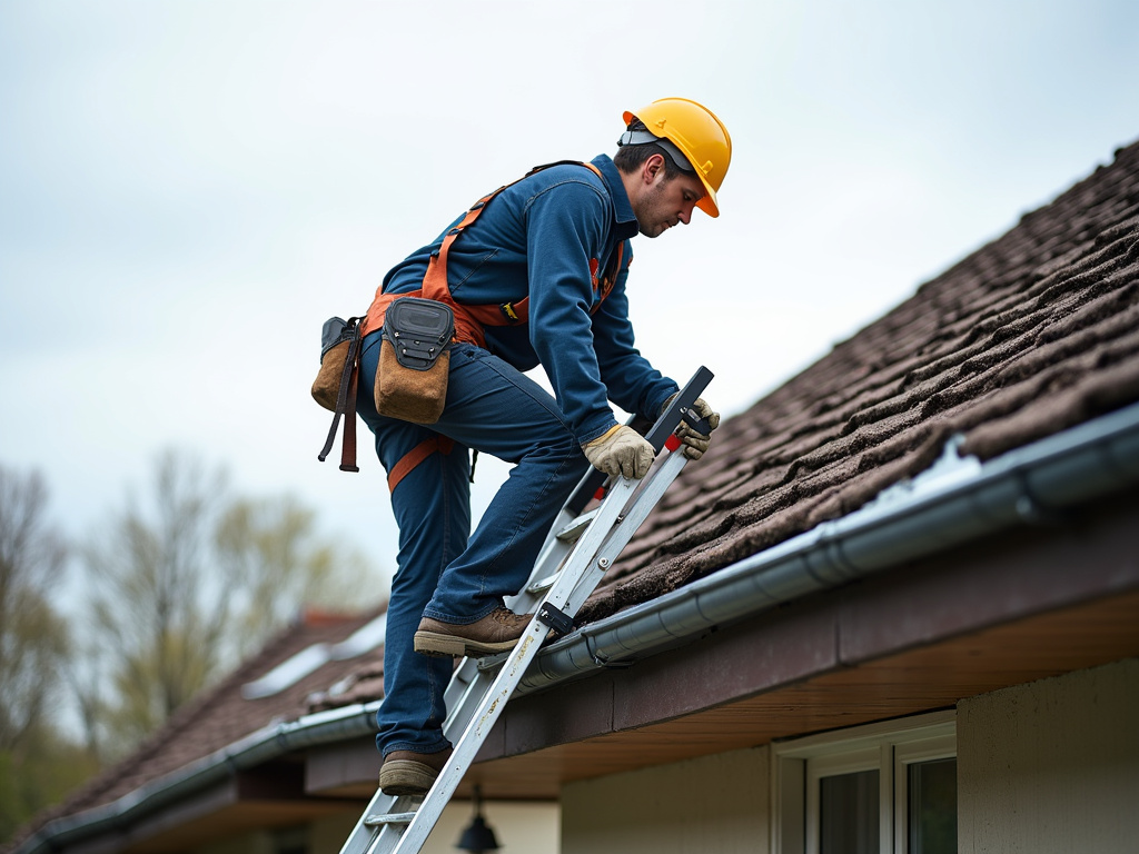 Roofer on ladder — roof repair dacula ga