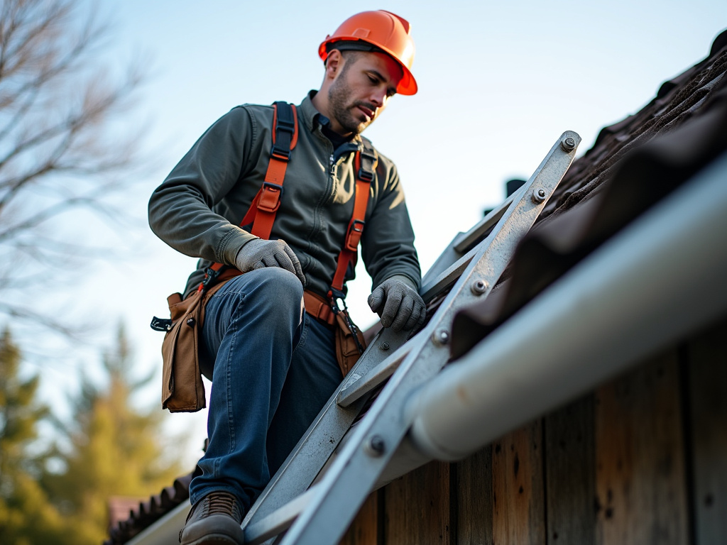Roofer on ladder — roof repair dacula ga
