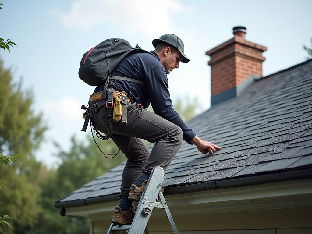 Roofer on ladder — roof repair dacula ga