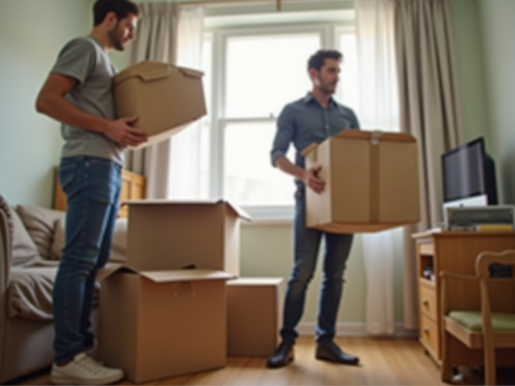 Roommates moving boxes — student living in Tucson