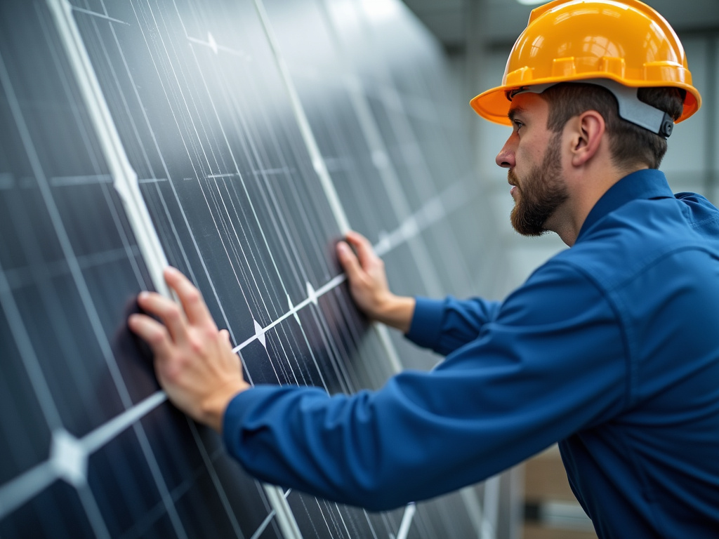 Technician installing panel — solar lighting systems